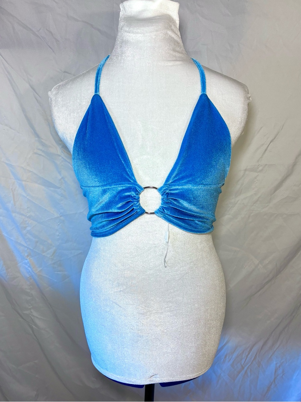 Velvet Backless Halter Crop Top